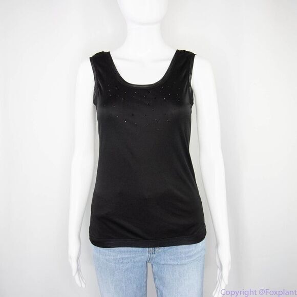 Jinsanta Tops - black 100%‎ silk tank top with jewelry detail